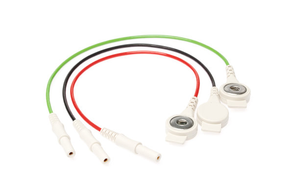 PN 160505│Push-button cable with safety connector, red, black, green, 200mm length
