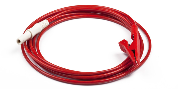 Connection cable with safety connector and alligator clip, red; 1500mm length