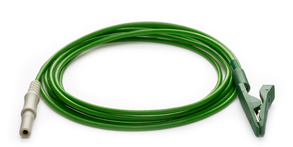 Connection cable with safety connector and alligator clip, green; 1500mm length